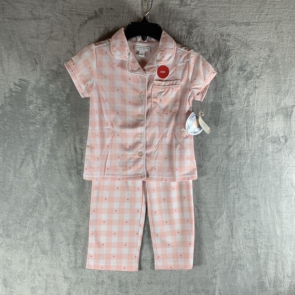 Charter Club Girls 5 Pajama Set Pants Button Up Top‎ Mommy and Me Pink Plaid PJs